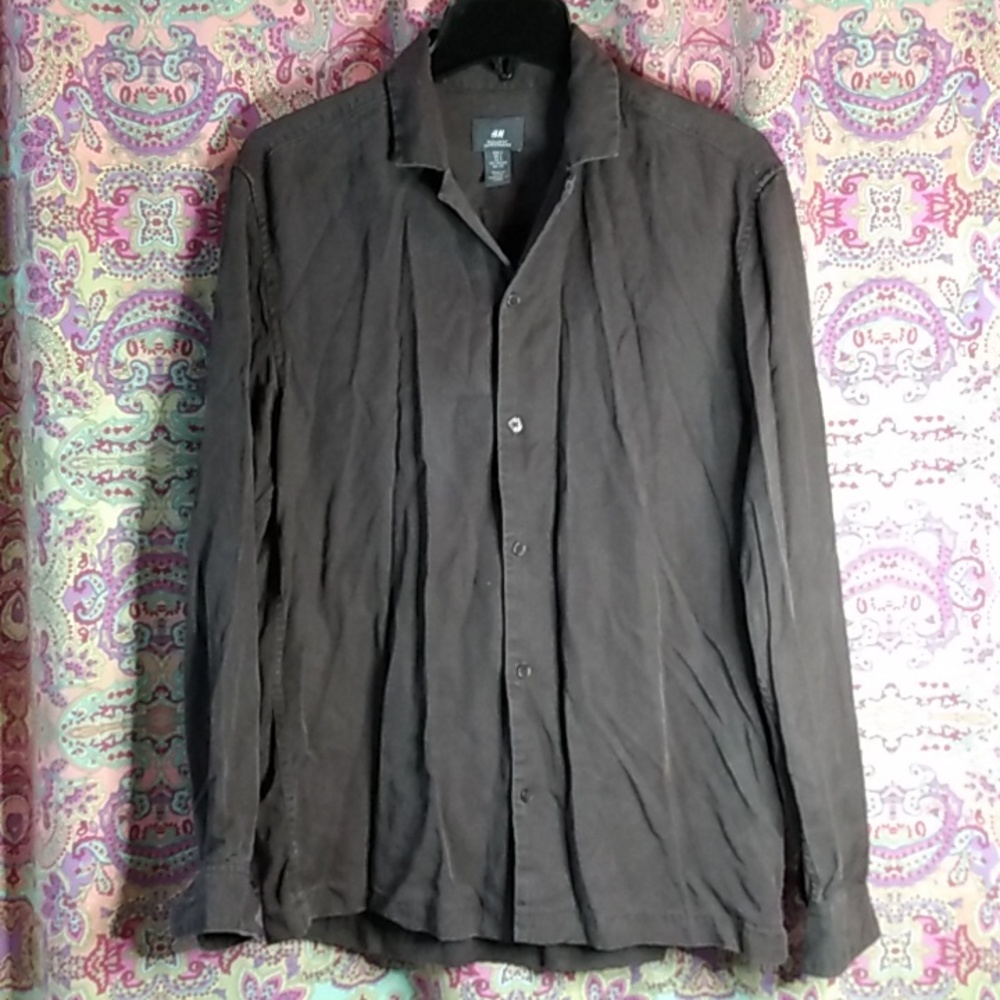 H&M Men's Casual Button Down Shirt - Dark Brown